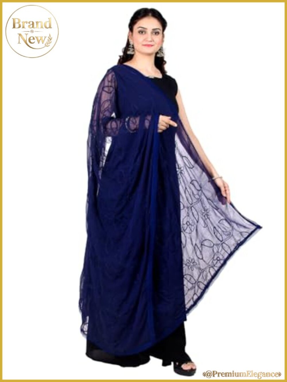 Embroidered Chiffon Dupatta Sheer Floral Lace Scarf Wrap
